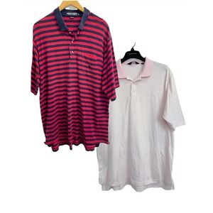 Lot of 2 Polo Ralph Lauren Golf Shirts Mens XL Polo Red Pink Striped Pocket Logo